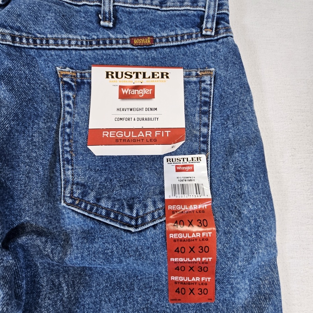 Wrangler Rustler‎ Jeans Men's 40x30 Blue Denim Regular Fit Straight Leg J04-A03 - Picture 3 of 11